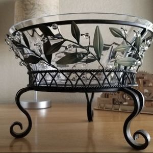 Partylite GARDEN LITES 3 Wick Candle Holder & Crystal Bowl